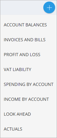 Accounting Software dashlet add button menu