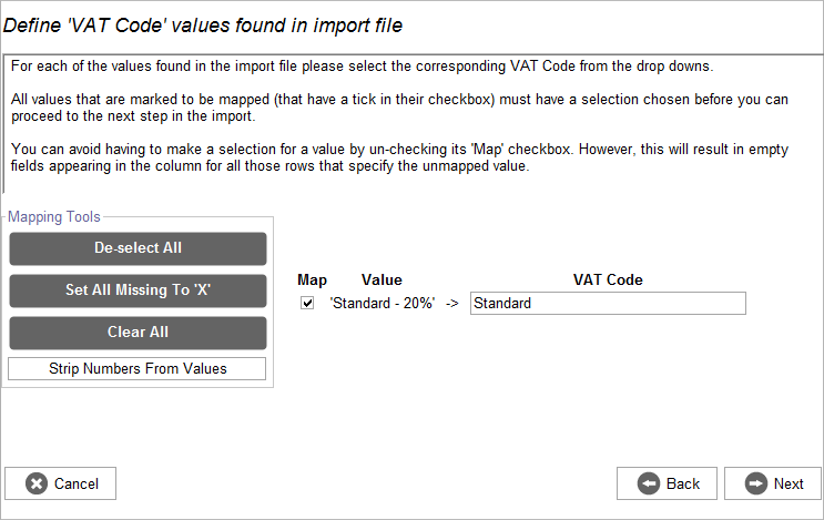 Accounting Software import map vat code