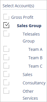Accounting Software screenshot actuals selector
