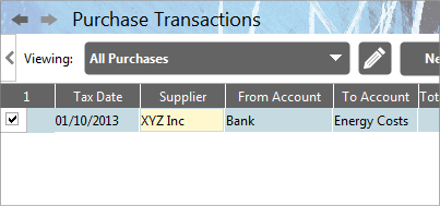 Accounting Software screenshot add a new supplier to a transaction table added