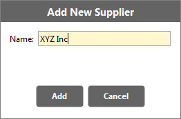Accounting Software screenshot add a new supplier to a transaction table name field