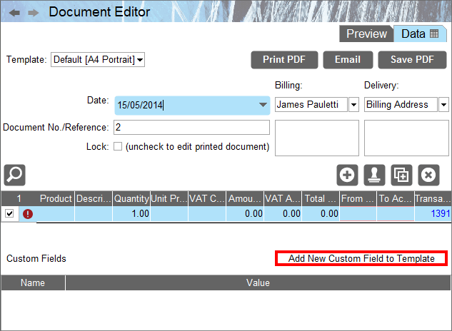 Accounting Software screenshot add custom field 1
