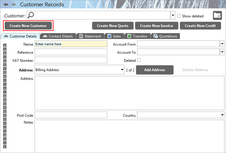 Accounting Software screenshot add customer new