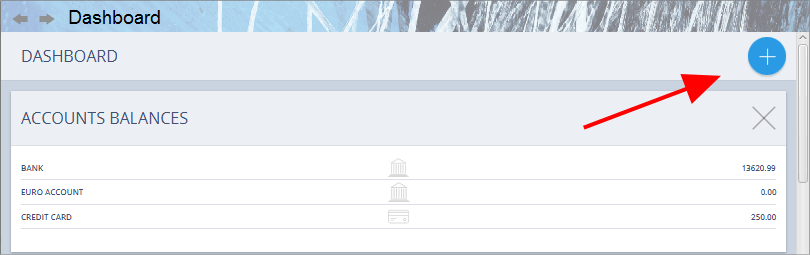 Accounting Software screenshot add dashlet button
