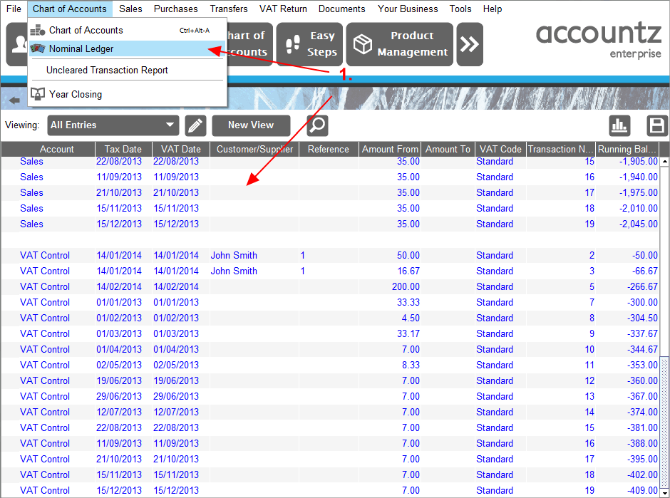 Accounting Software screenshot amount brought forward 1