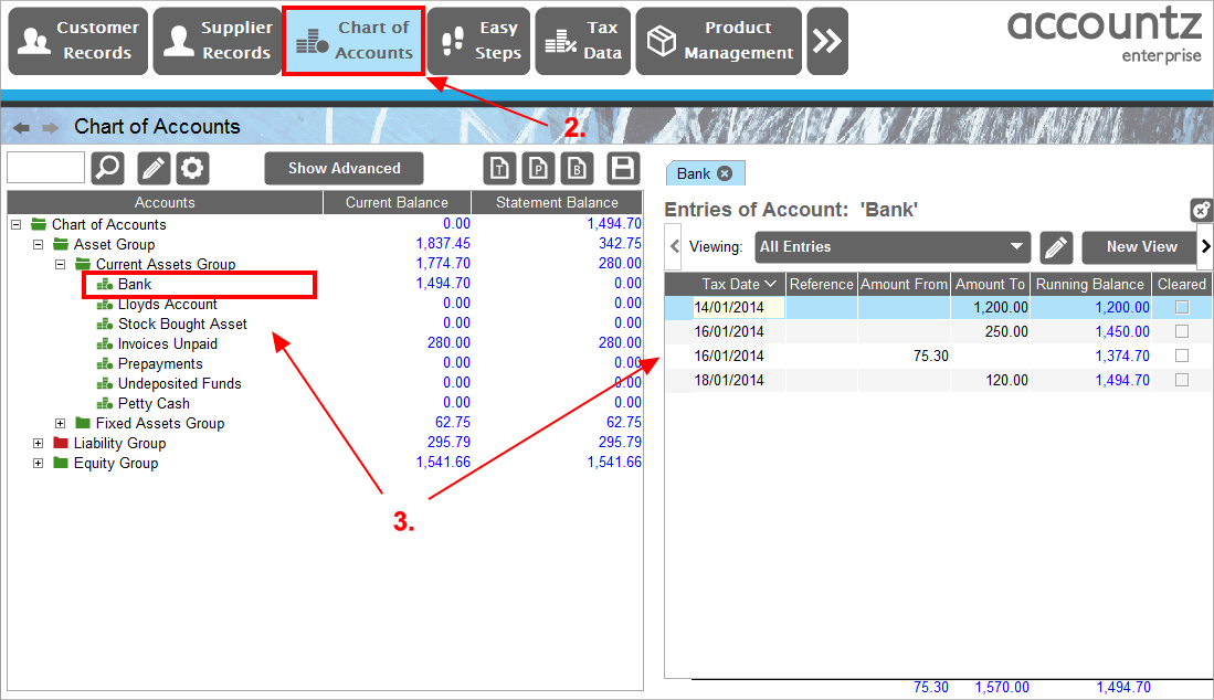 Accounting Software screenshot bank reconciliation