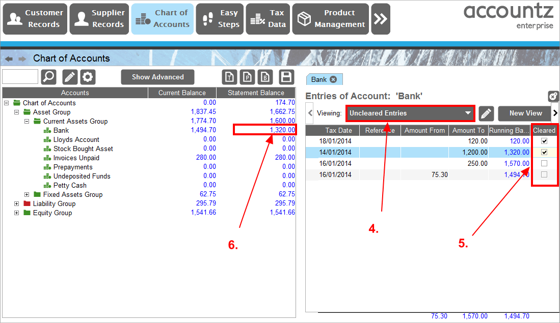 Accounting Software screenshot bank reconciliation