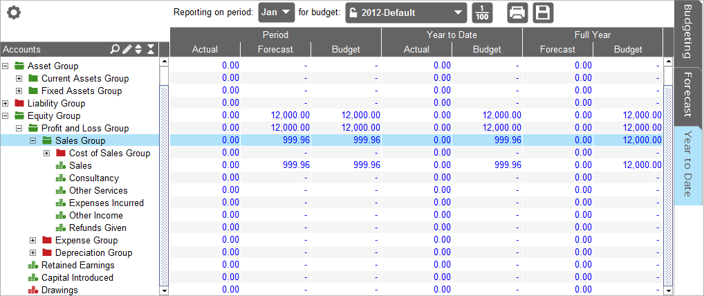 Accounting Software screenshot budgeting forecasting