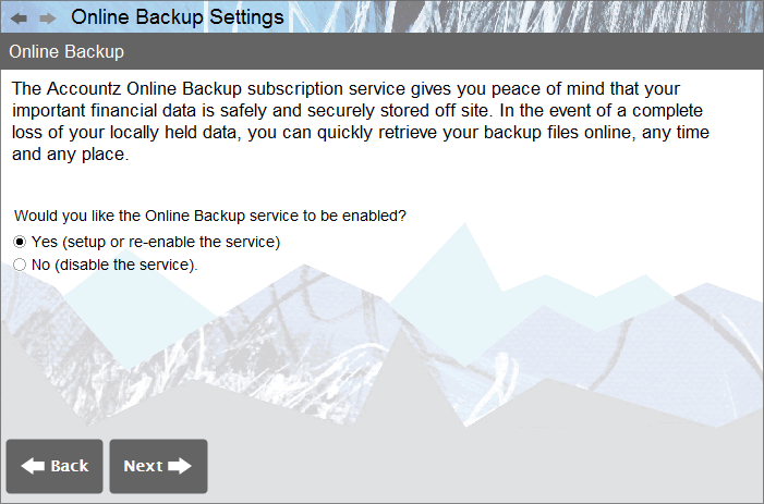 Accounting Software screenshot business cloud backup settings 1