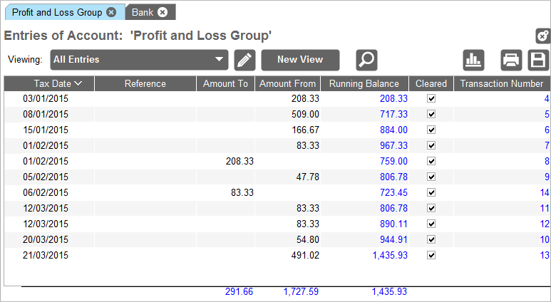 Accounting Software screenshot chart of accounts group entries