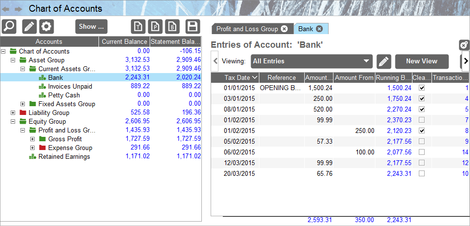 Accounting Software screenshot chart of accounts group main