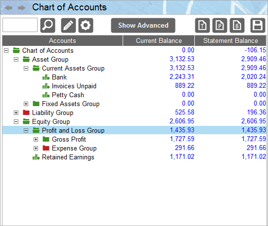 Accounting Software screenshot chart of accounts main