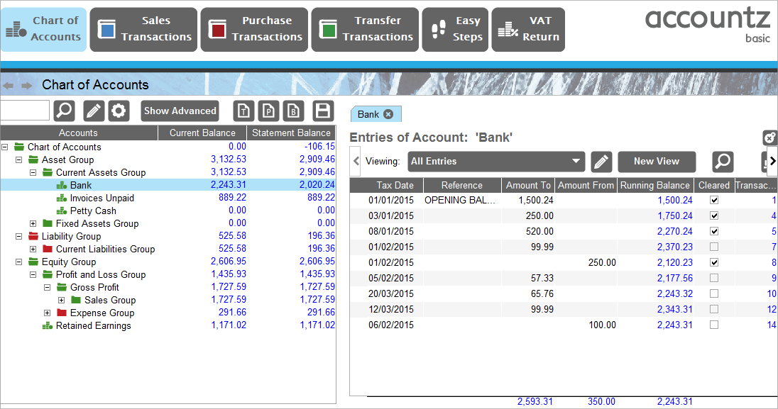 Accounting Software screenshot chart of accounts overview