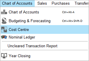 Accounting Software screenshot cost centres 1