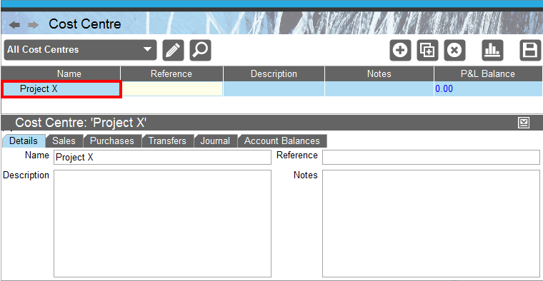 Accounting Software screenshot cost centres 3