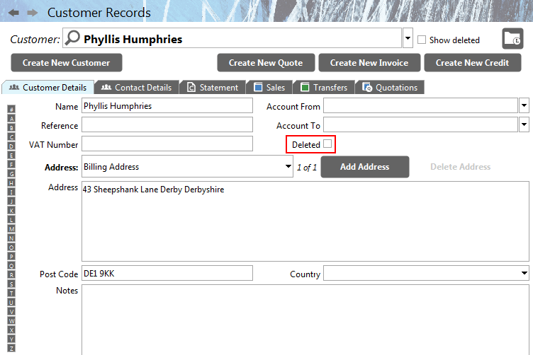 Accounting Software screenshot customer deleted