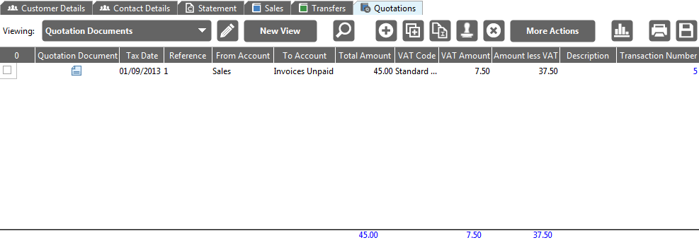 Accounting Software screenshot customer records quotes tab new