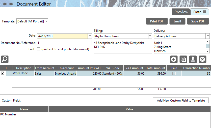 Accounting Software screenshot document editor invoice new 2