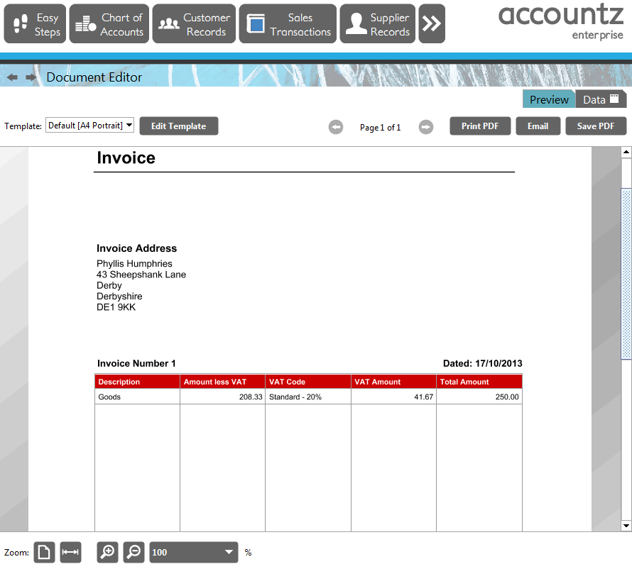Accounting Software screenshot document editor updated