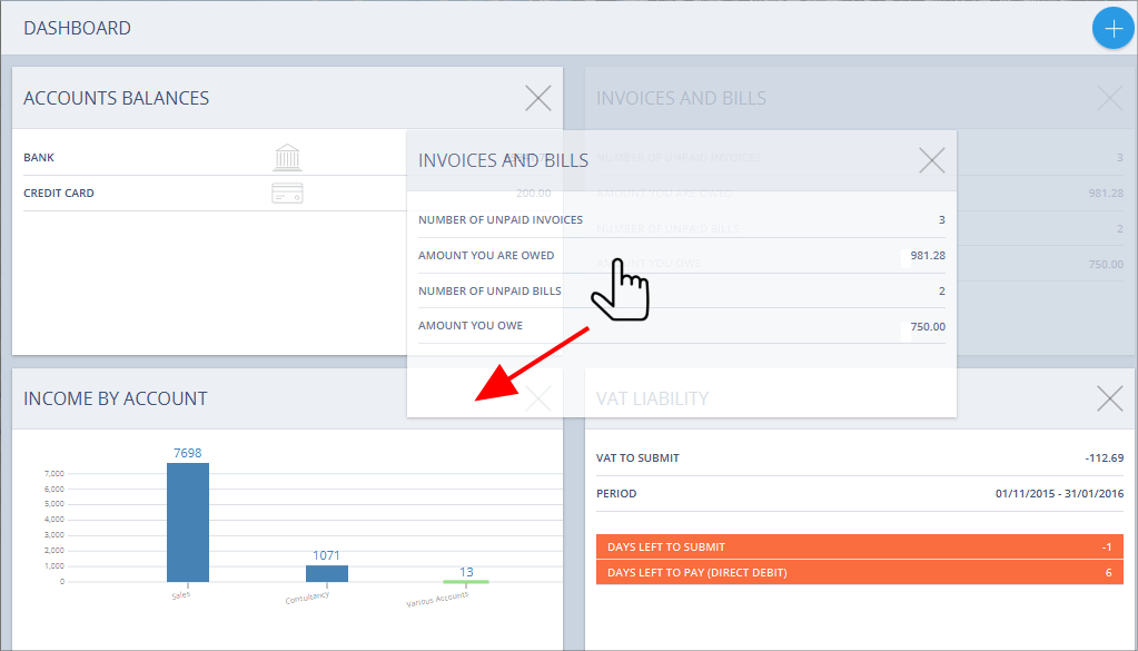 Accounting Software screenshot drag dashlet
