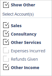 Accounting Software screenshot income by account left panel