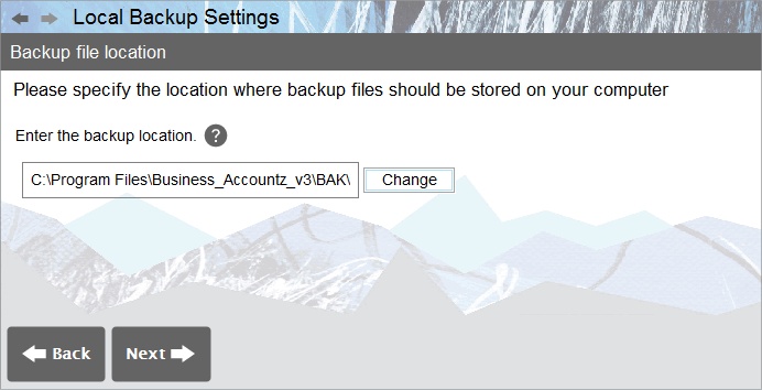 Accounting Software screenshot local backup settings 1