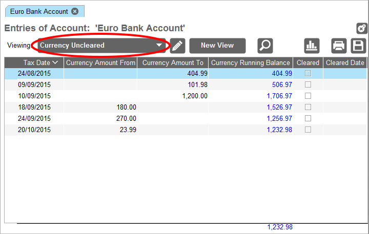 Accounting Software screenshot reconciling multi currency 1