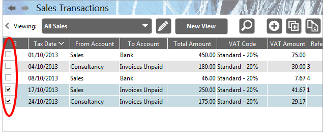 Accounting Software screenshot multiple select