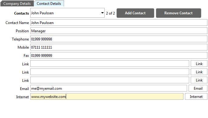 Accounting Software screenshot my company contacts tab
