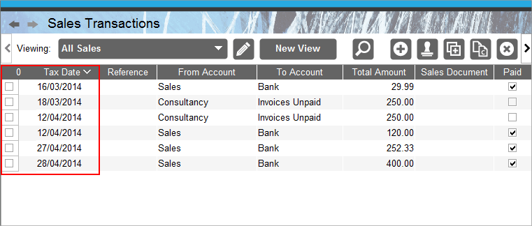 Accounting Software screenshot sorting by date 6