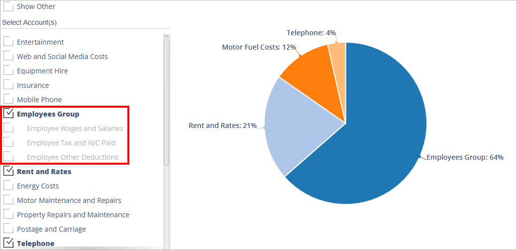 Accounting Software screenshot spending account group ticked