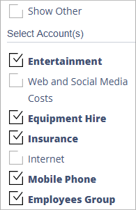 Accounting Software screenshot spending show accounts