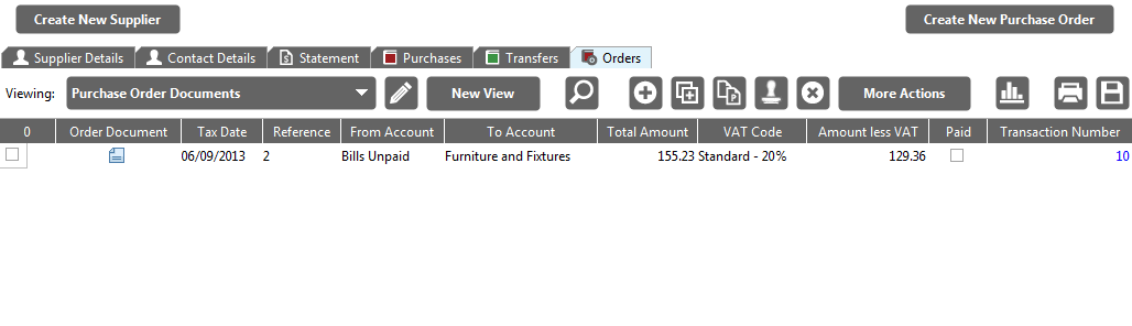 Accounting Software screenshot supplier records orders new