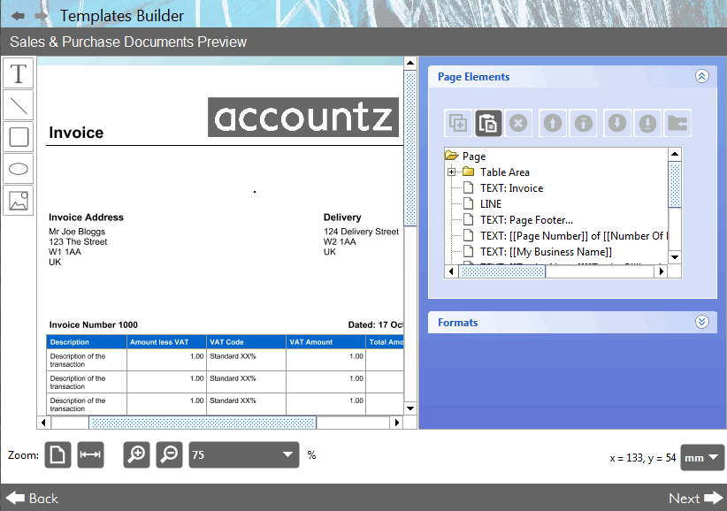 Accounting Software screenshot template builder part two preview