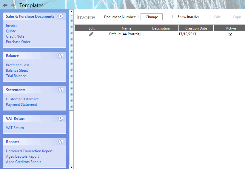 Accounting Software screenshot templates