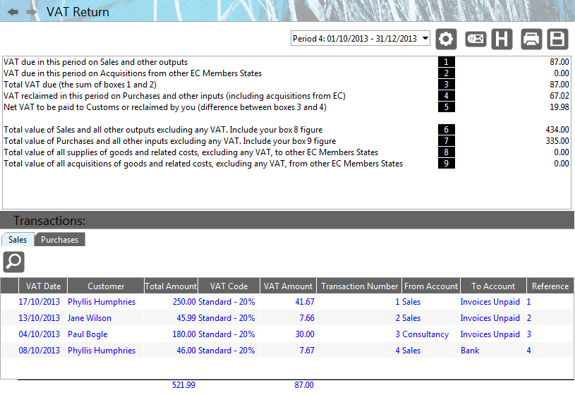 Accounting Software screenshot vat return