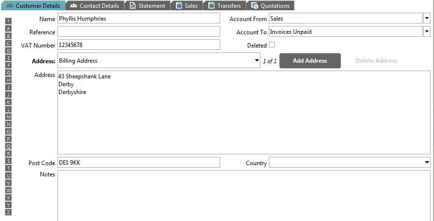 Accounting Software screenshots customer records new customer details tab