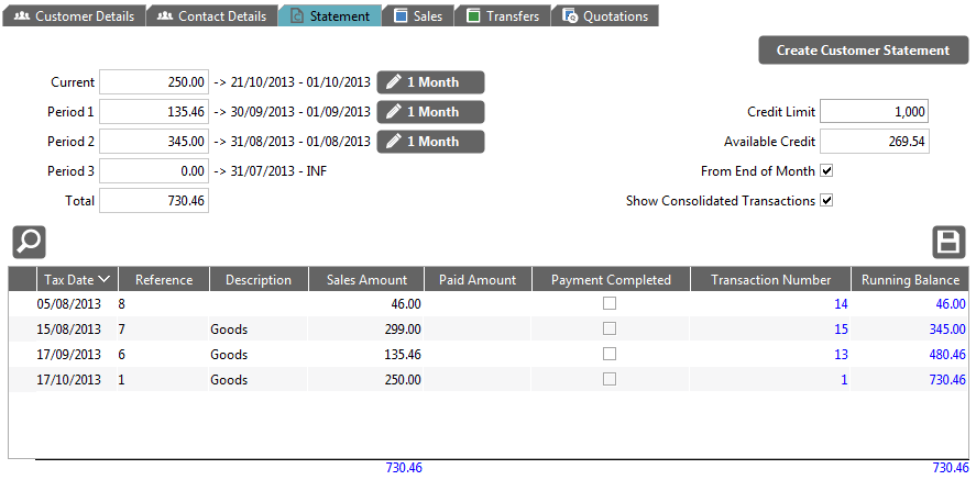 Accounting Software screenshots customer records new statement tab