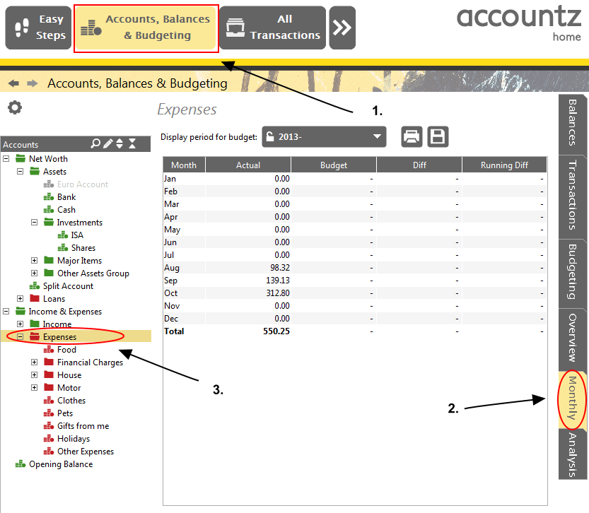 Accounting Software accounts monthly group totals