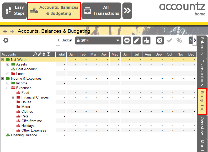 Accounting Software creating a budget