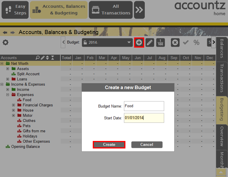 Accounting Software creating a budget 2
