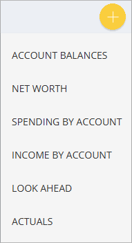 Accounting Software dashlet home add button menu