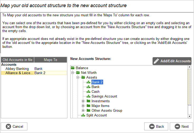 Accounting Software import map account structure