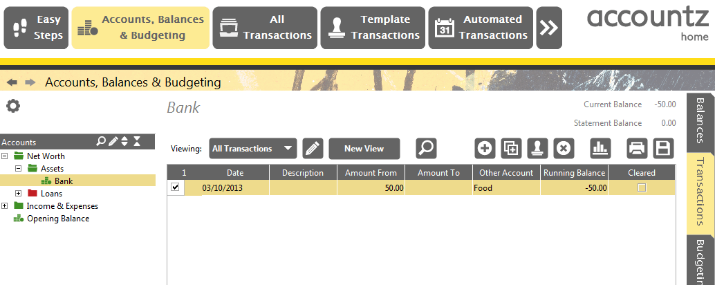 Accounting Software payment accounts tab