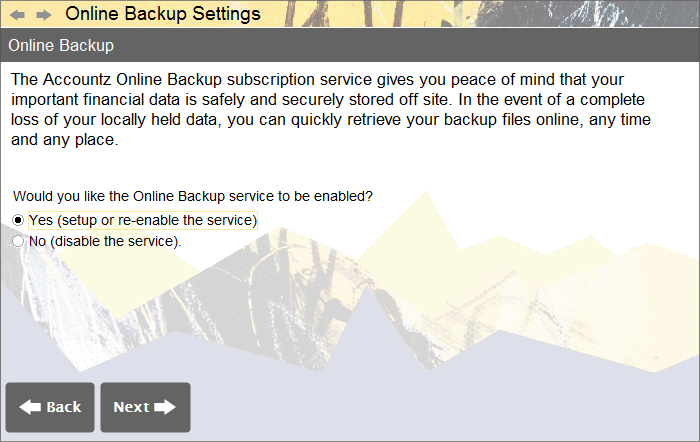 Accounting Software screenshot cloud backup settings 1a