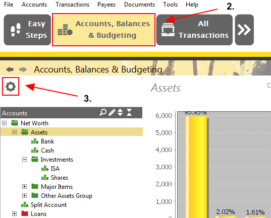 Accounting Software screenshot component configuration options show deleted accounts 1