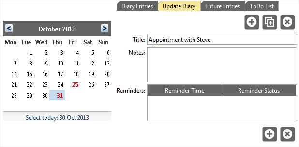 Accounting Software screenshot desk diary update diary tab