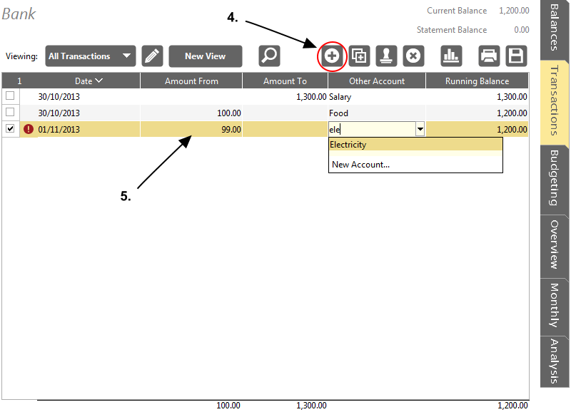 Accounting Software screenshot enter individual account transactions 2