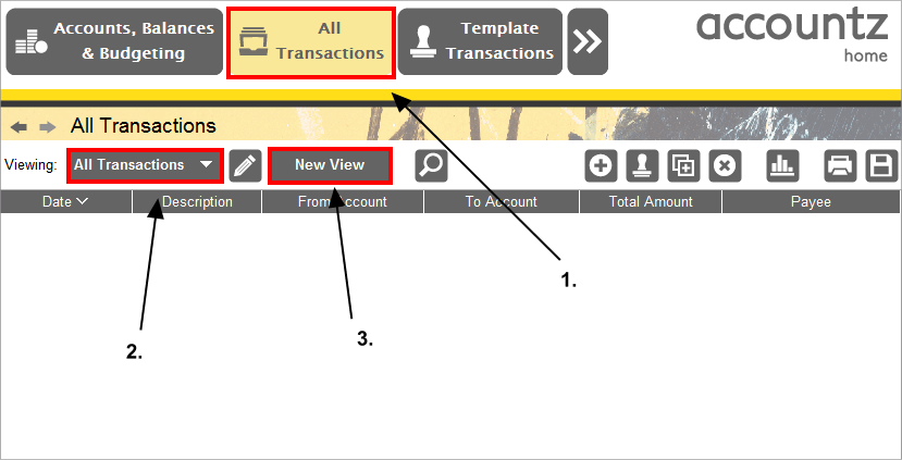 Accounting Software screenshot home all transactions euro view