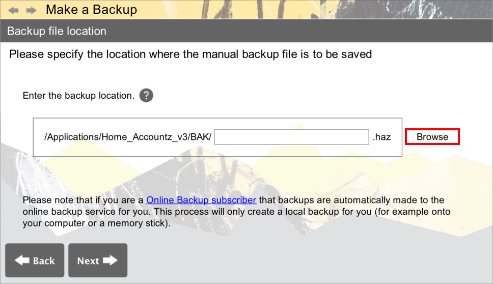 Accounting Software screenshot home make a backup to memory stick mac 2